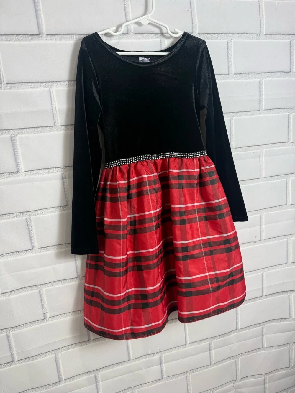 Girls Dollie & Me Holiday Plaid Velvet Dress Size 8 Red Black Party Dress